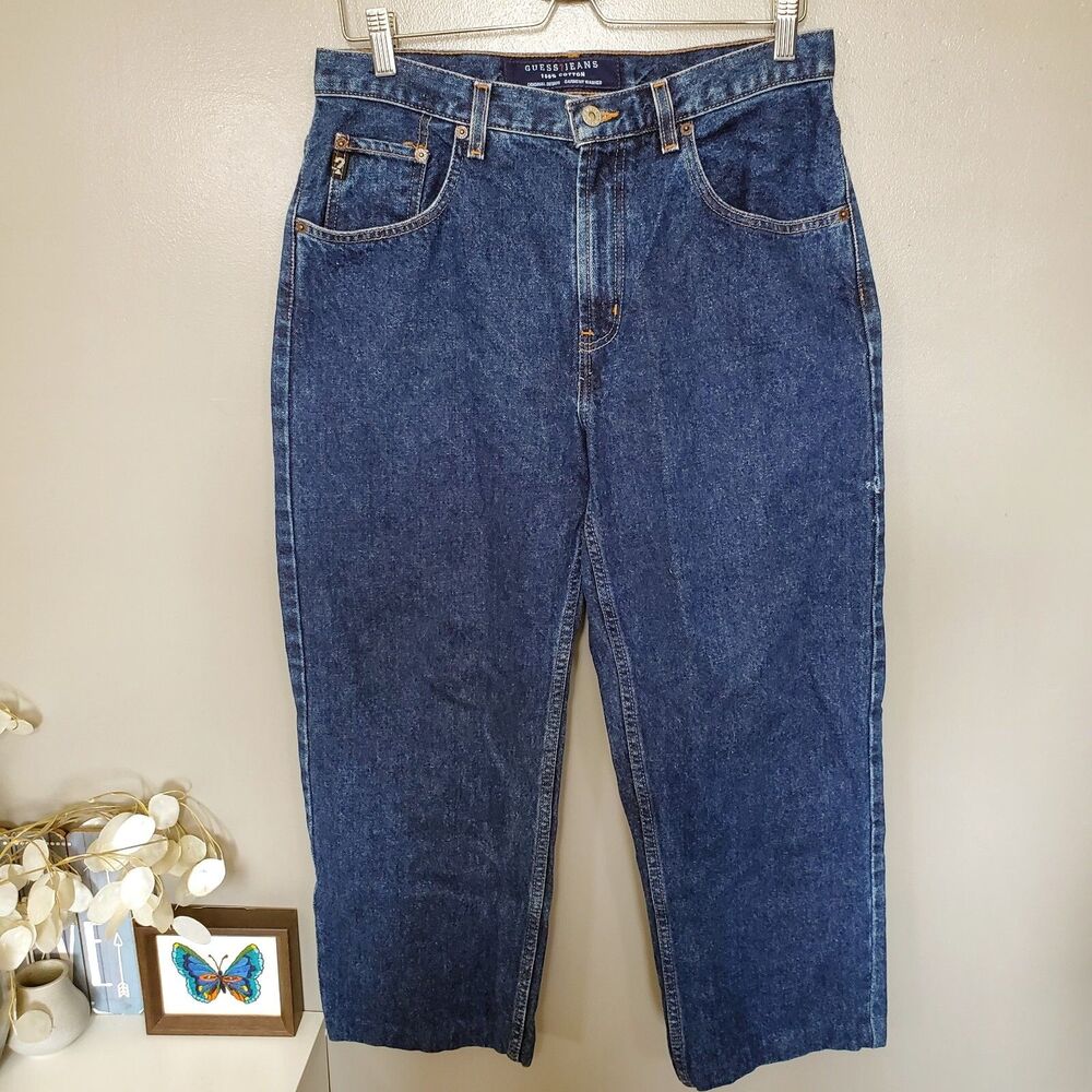 Vintage Guess Jeans Mens Size 31 Straight Leg Classic Dark Denim USA *ALTERED*
